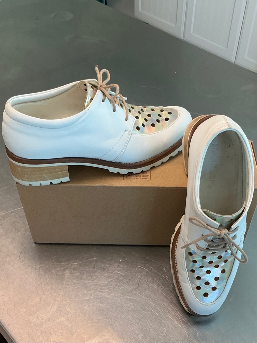 Beau Coops hand-made in Italy, white leather lace up loafers.